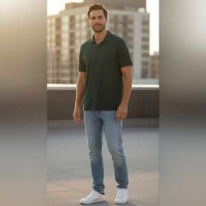 🎄Propel Men's Dark Teal Green Collared Short Sleeve Shirt Size XL